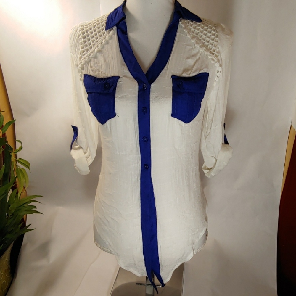 Sheer Blue and White Top Small